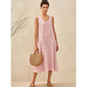 NWT Lintico Light Pink "Gianna" 100% Linen A-Line Sleevless Dress size Large